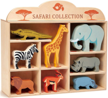 Safari Animals In Shelf Toys Playsets & Action Figures Wooden Figures Multi/patterned Tender Leaf