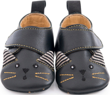 Black Cat Leather Slippers Les Moustaches 12/18 M Shoes Baby Booties Svart Moulin Roty*Betinget Tilbud