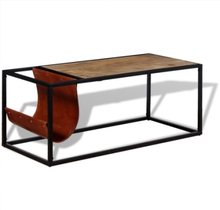 Coffee table with leather magazine rack 110x50x45 cm