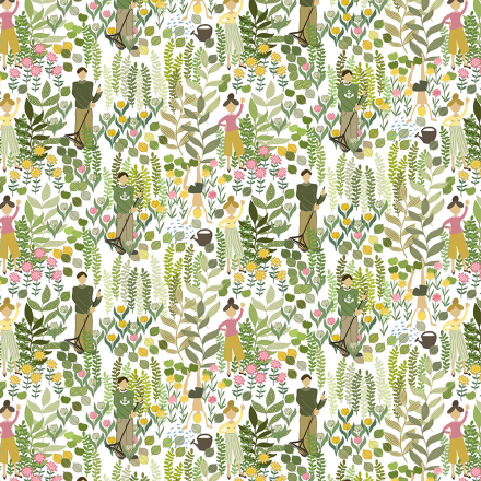 Trädgård Vit/Grön Tyg Arvidssons Textil