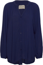 "Harmony Shirt Crepe Tops Blouses Long-sleeved Blue Moshi Moshi Mind"