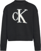 "Fluffy Monogram Sweater Tops Knitwear Pullovers Black Calvin Klein"