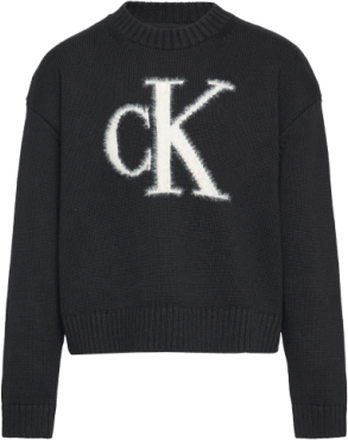 Fluffy Monogram Sweater Tops Knitwear Pullovers Black Calvin Klein