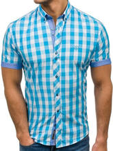 Koszula męska w kratę z krótkim rękawem turkusowa Bolf 6522
