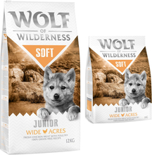 12 kg + 1 kg gratis! Wolf of Wilderness Trockenfutter 13 kg - JUNIOR Wide Acres - Huhn (Soft & Strong)