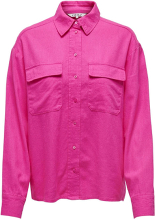 Onlcaro L/S Ovs Linen Bl Shirt Cc Pnt Langermet Skjorte Rosa ONLY*Betinget Tilbud