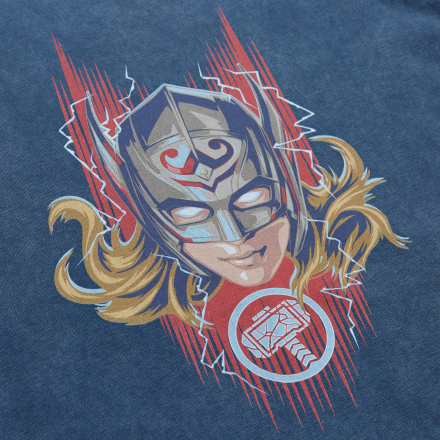 Marvel Thor - Love and Thunder Mighty Thor Frauen T-Shirt Dress - Navy Acid Wash - L