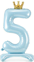 Lys Blå Stående "5" Folieballong med Krone 84 cm