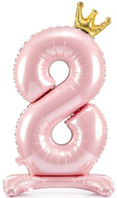 Lys Rosa Stående "8" Folieballong med Krone 84 cm