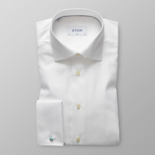 Eton Slim fit Vit fiskbensmönstrad skjorta - dubbel manschett