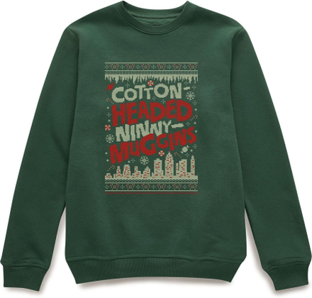 Elf Cotton-Headed-Ninny-Muggins Knit Christmas Jumper - Forest Green - L