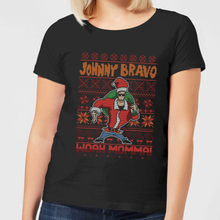Johnny Bravo Johnny Bravo Pattern Women's Christmas T-Shirt - Black - L - Black