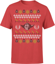 Star Wars Christmas Yoda Face Sabre Knit Red T-Shirt - S - Red