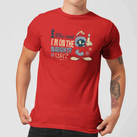 Looney Tunes Martian Who Said Im On The Naughty List Men's Christmas T-Shirt - Red - L