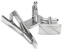 Men Silver Stainless Cufflink Tie Clip Set Suit Business Formal Party Accessories