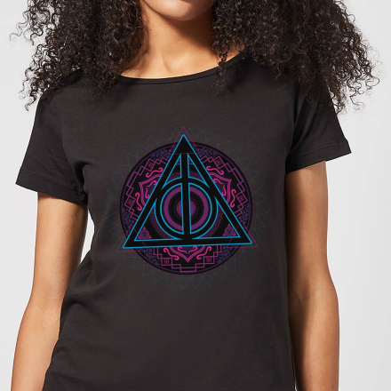 Harry Potter Deathly Hallows Neon Women's T-Shirt - Black - XL