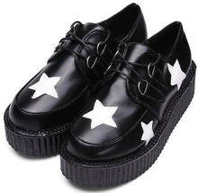 Retro Black Five Ponited Star Platform Lace Up Round Toe Flat Shoes