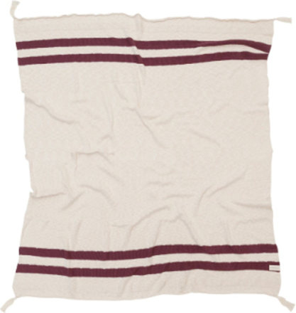 Knitted Blanket Stripes Natural-Burgundy Home Sleep Time Blankets & Quilts Beige Lorena Canals