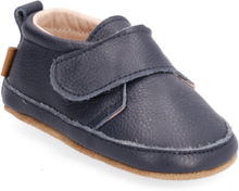 Luxury Leather Slippers Velcro Tøfler Innesko Marineblå Melton*Betinget Tilbud