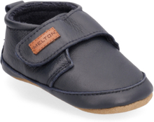 Leather Slippers With Velcro Tøfler Innesko Marineblå Melton*Betinget Tilbud