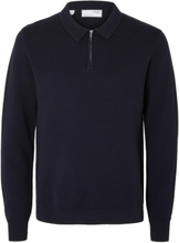 Slhflorence Ls Knit Zip Polo Ex Tops Knitwear Long Sleeve Knitted Polos Navy Selected Homme