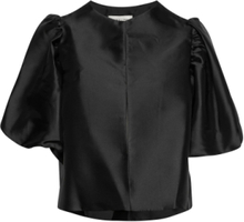 Cleo Pouf Sleeve Blouse Blouses Short-sleeved Svart By Malina*Betinget Tilbud
