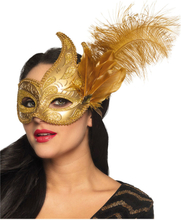 Venetiansk Ögonmask Guld med Fjädrar - One size