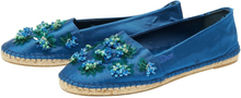 Pre -owned Canvas Flower Purnished Espadrille Flats
