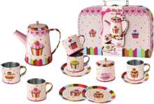 Coffee Set In Tin "Cupcake", 13 Pcs. Toys Toy Kitchen & Accessories Coffee & Tee Sets Multi/mønstret Magni Toys*Betinget Tilbud
