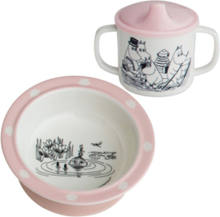 Moomin, Bowl And Cup, Blue Home Meal Time Dinner Sets Pink Rätt Start