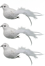6x stuks decoratie vogels op clip glitter wit 18 cm