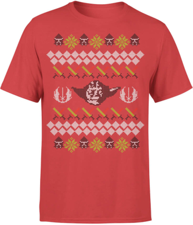 Star Wars Christmas Yoda Face Sabre Knit Red T-Shirt - L - Red