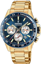 Festina F20634/2 Horloge Cab Chrono staal goudkleurig-blauw 45 mm