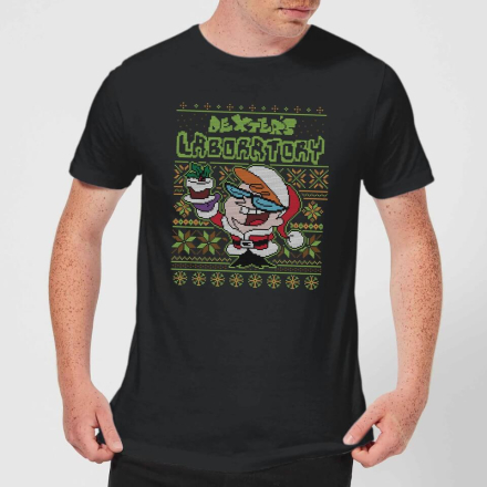 Dexter's Lab Pattern Men's Christmas T-Shirt - Black - XL