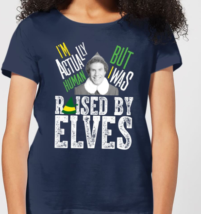 Elf Raised By Elves Women's Christmas T-Shirt - Navy - XXL