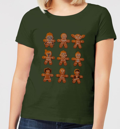 Star Wars Gingerbread Characters Women's Christmas T-Shirt - Forest Green - XXL