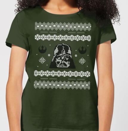 Star Wars Darth Vader Knit Women's Christmas T-Shirt - Forest Green - S - Forest Green