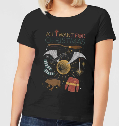 Harry Potter All I Want Women's Christmas T-Shirt - Black - XL