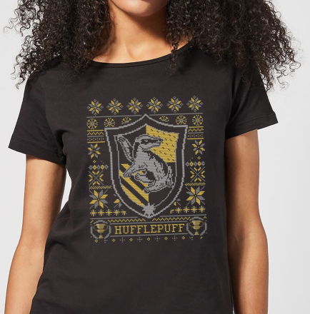 Harry Potter Hufflepuff Crest Women's Christmas T-Shirt - Black - L