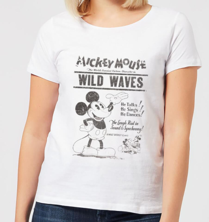 Disney Mickey Mouse Retro Poster Wild Waves Women's T-Shirt - White - L - White