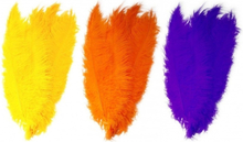 6x stuks grote veer/struisvogelveren 2x oranje 2x geel en 2x paars van 50 cm