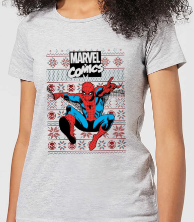 Marvel Avengers Classic Spider-Man Women's Christmas T-Shirt - Grey - L - Grey