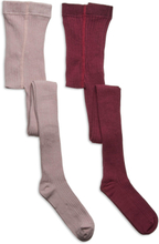 Stocking - Solid Rib 2-Pack Socks & Tights Tights Rosa Minymo*Betinget Tilbud