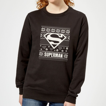 DC Comics Superman Knit Pattern Damen Weihnachtspullover – Schwarz - XL