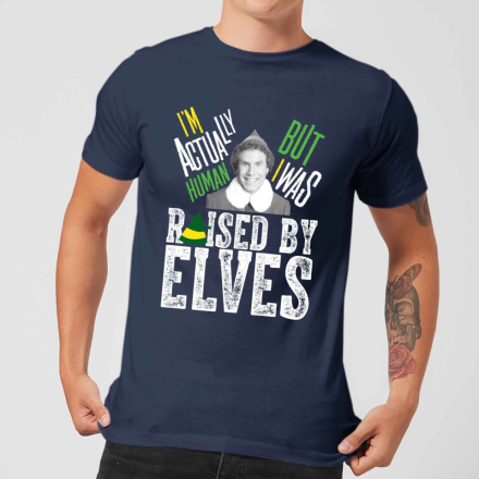 Elf Raised By Elves Men's Christmas T-Shirt - Navy - L