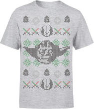 Star Wars Christmas Yoda Face Sabre Knit Grey T-Shirt - S