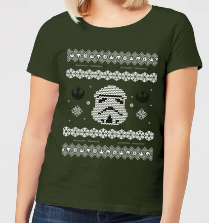 Star Wars Stormtrooper Knit Women's Christmas T-Shirt - Forest Green - XXL