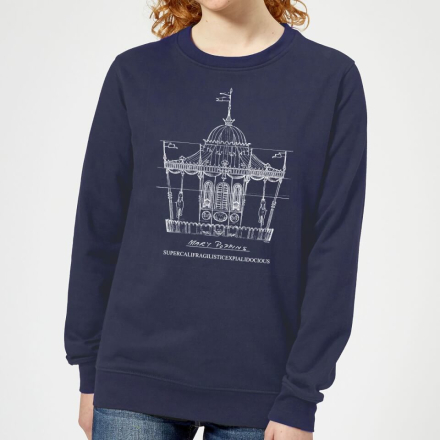 Mary Poppins Carousel Sketch Women's Christmas Jumper - Navy - XL