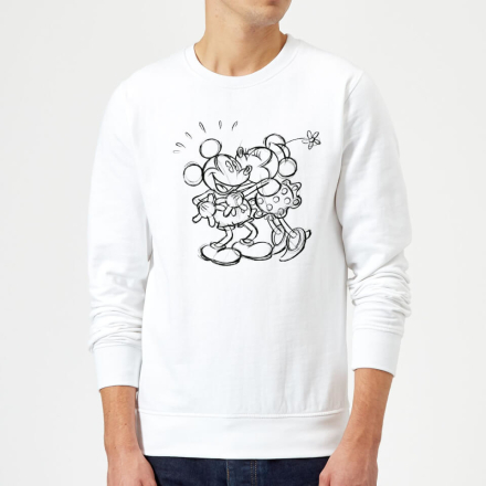 Disney Mickey Mouse Kissing Sketch Sweatshirt - White - L
