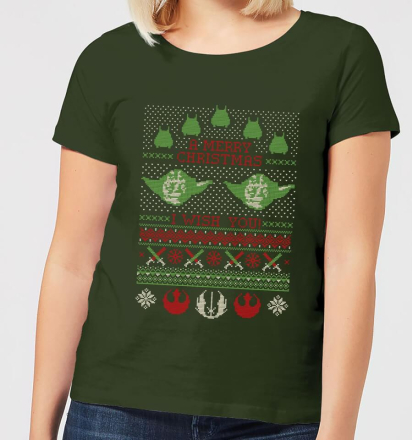 Star Wars Merry Christmas I Wish You Knit Women's Christmas T-Shirt - Forest Green - S - Forest Green